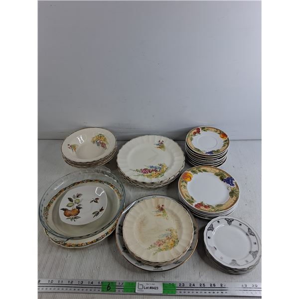 Various Ceramic Dining Bowls & Plates, Glass Pie Dish - Cannot Ship