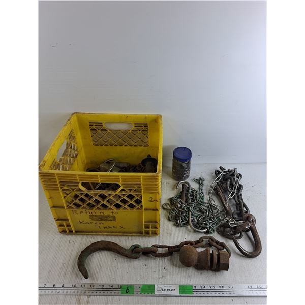 Ball Hinge, Chains, Hooks, Milk Crate 13" x 13" x 11"