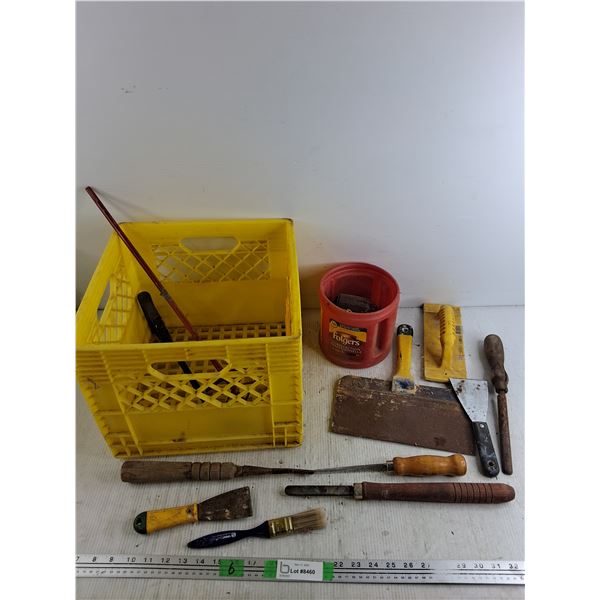 Brush, Dry Wall Tools, Milk Crate, Chisels, Drill Mixer, Cannot Ship