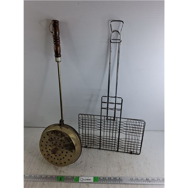 Brass Bed Pan Warmer, Grill Basket - Cannot Ship