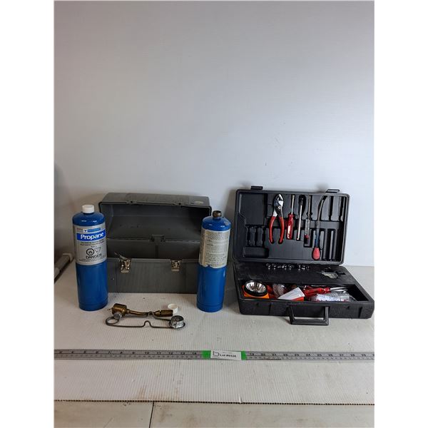 (2) Propane Bottles, Toolkit With Various Handheld Tools