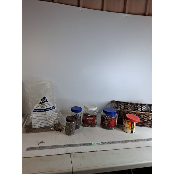 Nuts, Bolts, 2.5" Screws & Brown Wicker Basket
