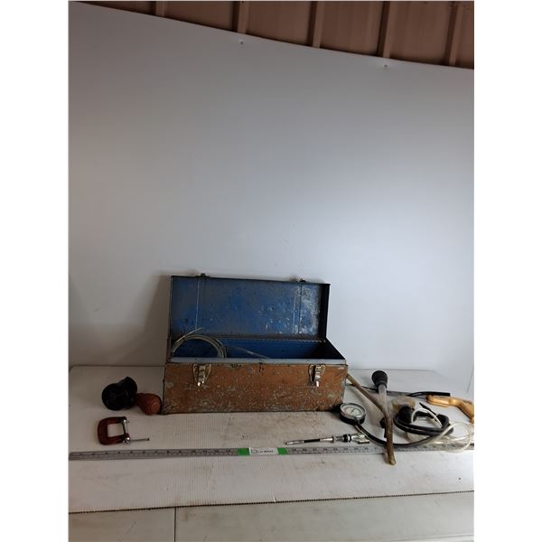 Toolbox with Misc Items;G-Clamp,  Pressure Gauge, Etc