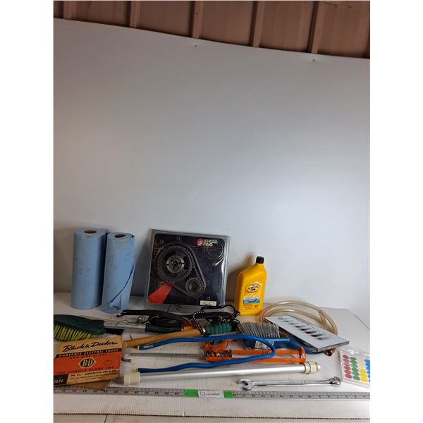 Shop Towels, Transmission Fluid, Kro-Bide Blades, Ice Scraper, Misc