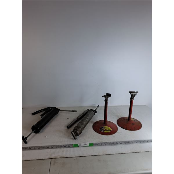 (2) Caulking Guns, (2) Trailer Jacks