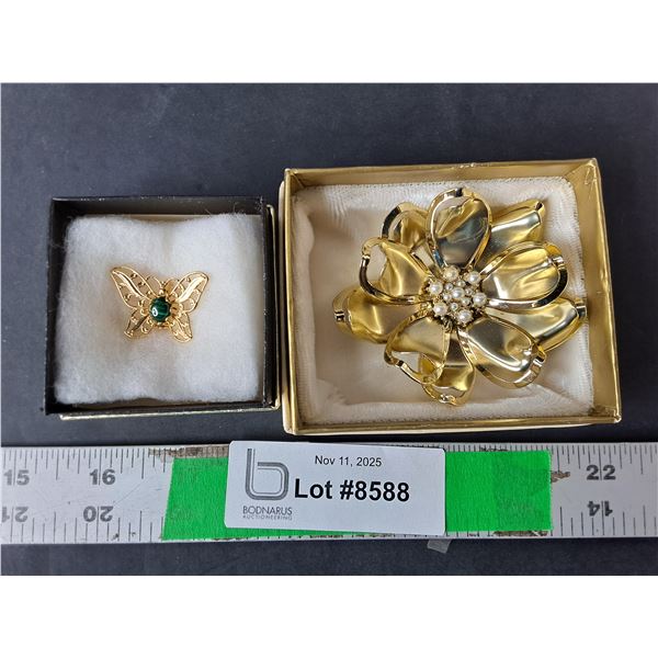 Butterfly Pin & Floral Brooch
