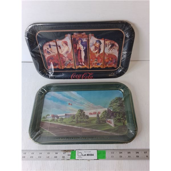 (2) Coca-Cola Trays- Calgary Plant Opening & 'Four Seasons' 14.25" x 8.75"