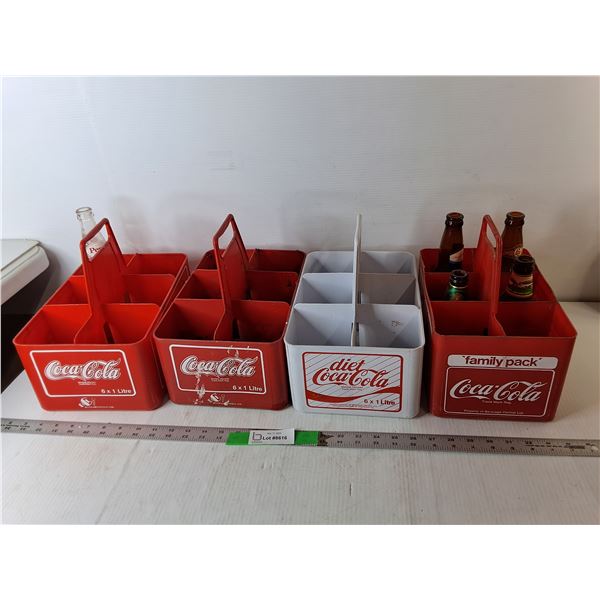 (4) Plastic Coca-Cola Bottle Trays & (5) Beer/Pepsi Bottles
