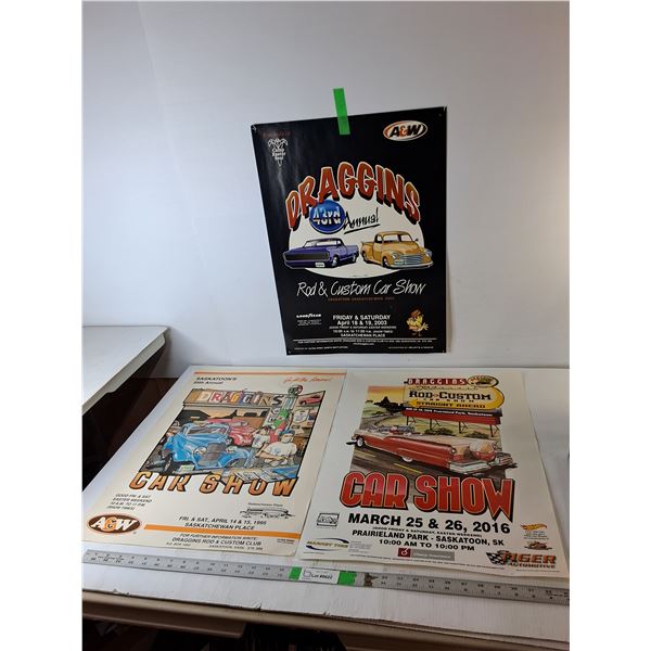 (3) Draggins Custom Car & Rod Show Posters 23.5" x 18"