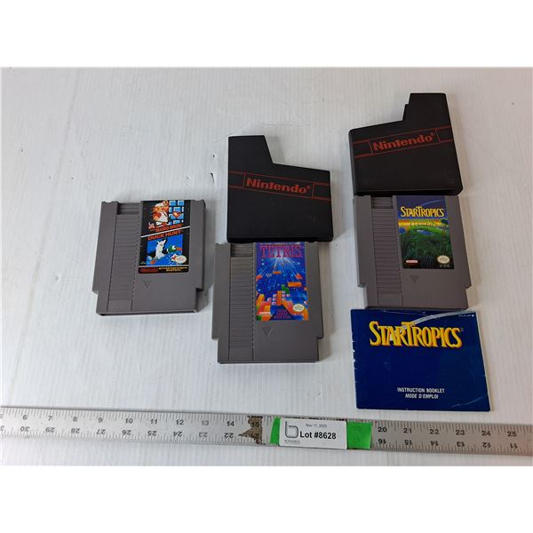 (3) Nintendo Game Cartridges- StarTropics, Tetris, Super Mario Bros./Duck Hunt, Cannot Authenticate