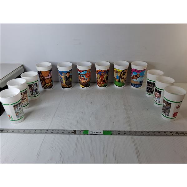 (12) Plastic Collector Cups- The Flintstones & "Support Minor Hockey"