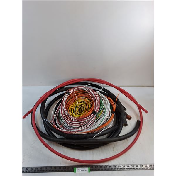 (3) Pieces of HD Hose, Red Insulator Line, Several Rolls of Assorted Electrical Wire - Pickup Only