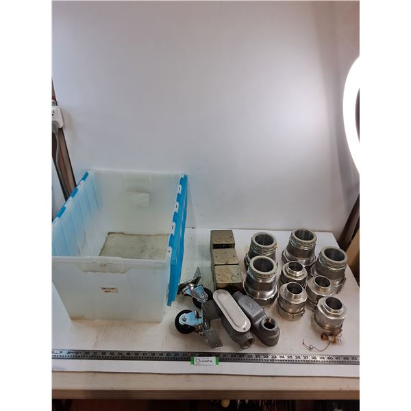 Storage Bin 14x20x12", Electrical Boxes, Castors, Conduit, HD Connectors - Pickup Only