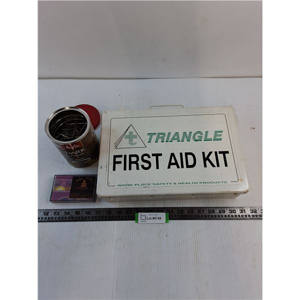 Triangle First Aid Kit, Can of 2" Nails, Dubbed Cassette Tape