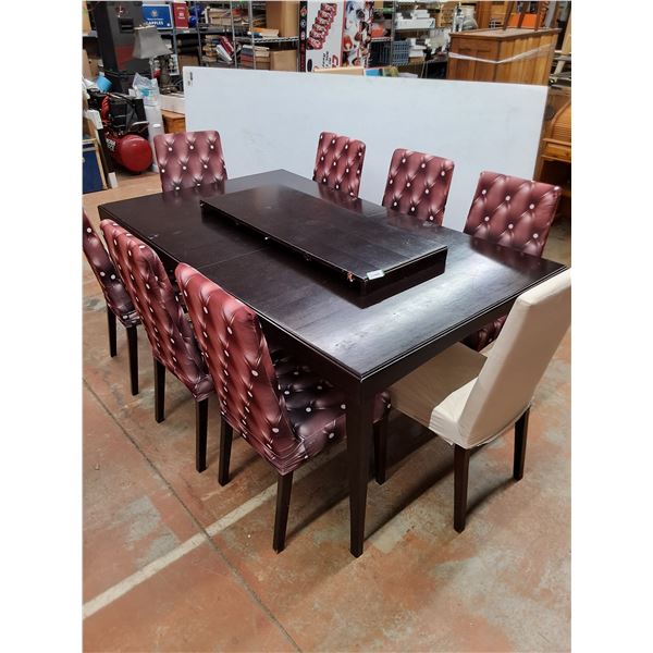 * Wooden Dining Table w/Leaf & 8 Chairs - 6' x 43.5" x 30" - w/Leaf = 7.5' Length - Pickup Only