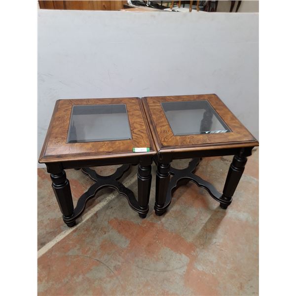 * (2) Wooden End Tables w/Glass Inserts 25x28x26" Each - Pickup Only