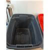 Image 2 : (2) Plastic Storage Bins w/Lids (GSC 25x18x16", Rubbermaid 20x13x16" - Cracked) - Pickup Only