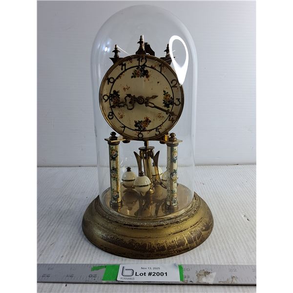 Brass Anniversary Clock With Glass Dome 12" High (As Is)