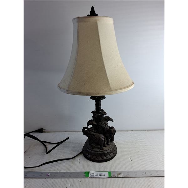Table Lamp With Elephants And Lamp Shade 22" (Powers On- Needs Lightbulb)