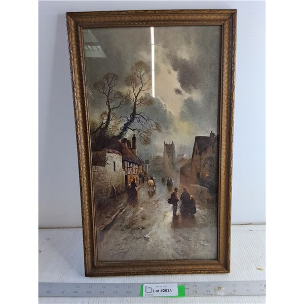 Framed Picture " Village By Moonlight - James Walter Gozzard" 19.5" x 11.5"