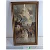 Image 1 : Framed Picture " Village By Moonlight - James Walter Gozzard" 19.5" x 11.5"