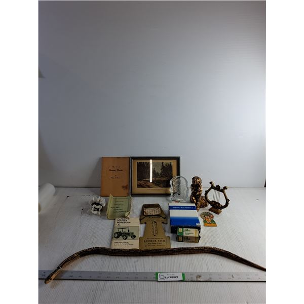 Vintage Manuals/ Wooden Snake/ Glass Seahorse/ Picture/ Misc.