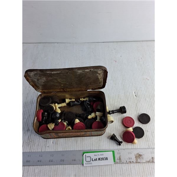 Vintage Tin - With Checkers/ Chess Pieces