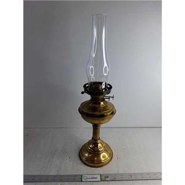 Brass Oil Lamp 13" With Glass Chimney 22"