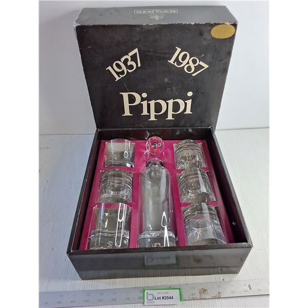 "Pippi" Kosta Boda Sweden - Hand Made (6) Drink Glasses/ Drink Decanter