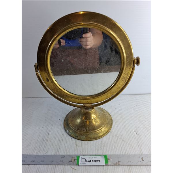 Vintage Brass Vanity Swing/ Tilting Mirror 10" Accross/ 14" From Base High