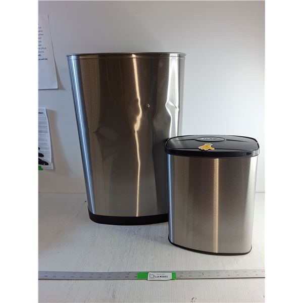*(2) Stainless Garbage Cans - Big One 24" (Missing Lid)/ Small One 13"