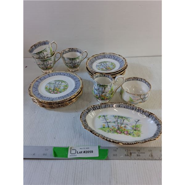 "Silver Birch" Royal Albert China - Cream And Sugar/ 8" Platters/ Sm Plates/ Cups And Saucers