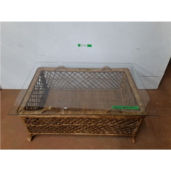 *Wicker Table with Glass Top- Some Chips, Cannot Ship