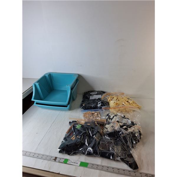 (2) Plastic Stacking Trays & Game Pieces- Scrabble, Dominoes, Misc.