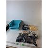 Image 1 : (2) Plastic Stacking Trays & Game Pieces- Scrabble, Dominoes, Misc.