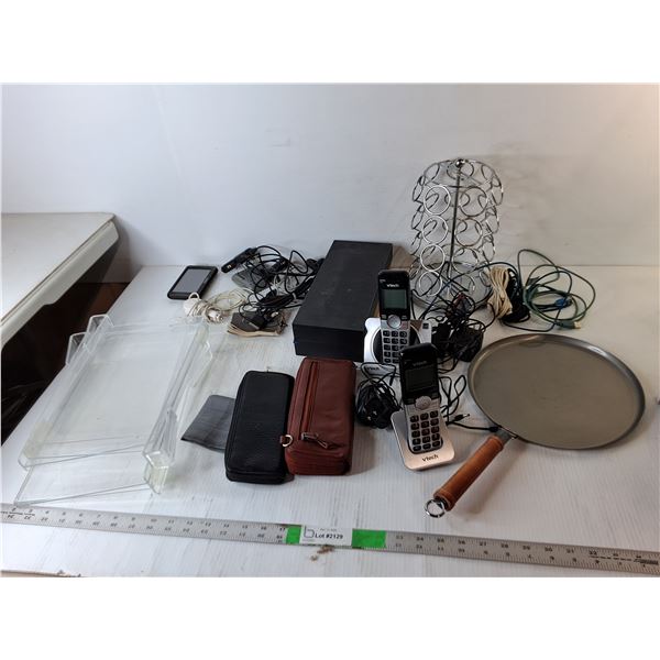 (3) Wallets, Rotating Spice Rack, (2) Vtech Home Phones, MIsc.