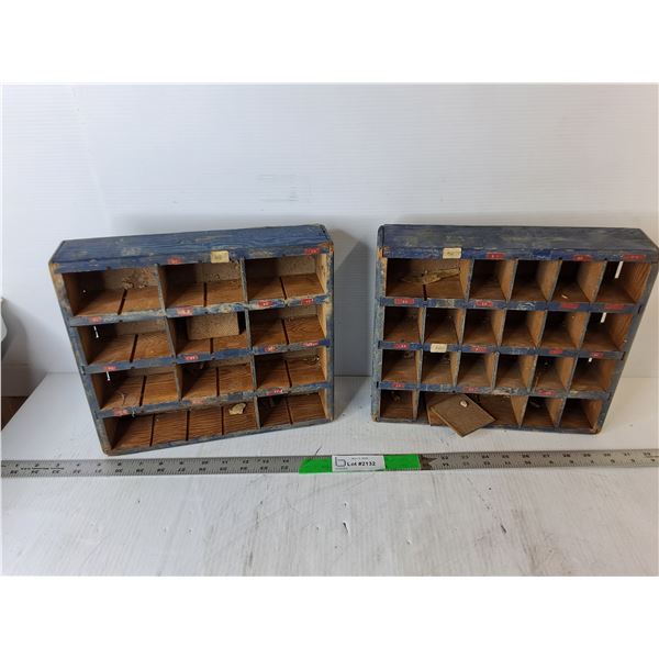 (2) Wooden Storage Trays with Compartments 12" x 2.75" x 10.75"