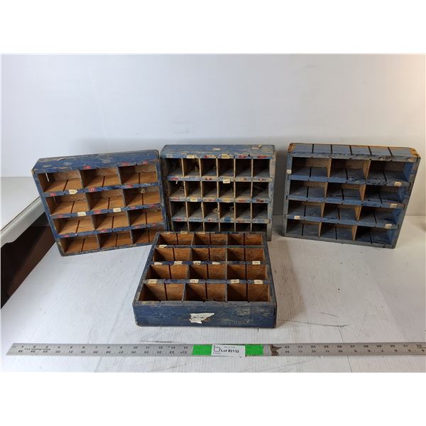 (4) Wooden Storage Trays with Compartments 12" x 2.75" x 10.75"