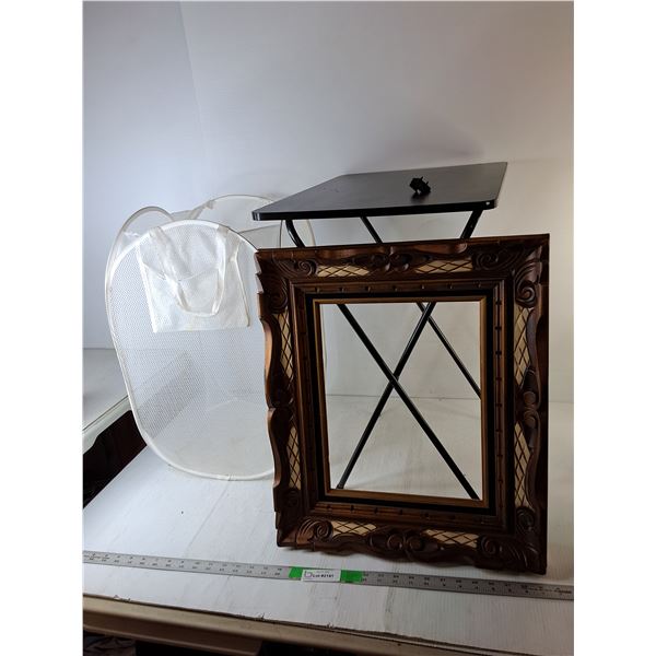 Laundry Hamper, Photo Frame 21.75" x 18", Folding Table- As Is - PICK UP ONLY