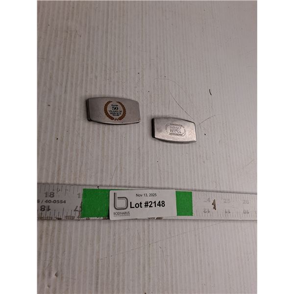 (2) Money Clips - 50 Years Of Service, Rust Tractor