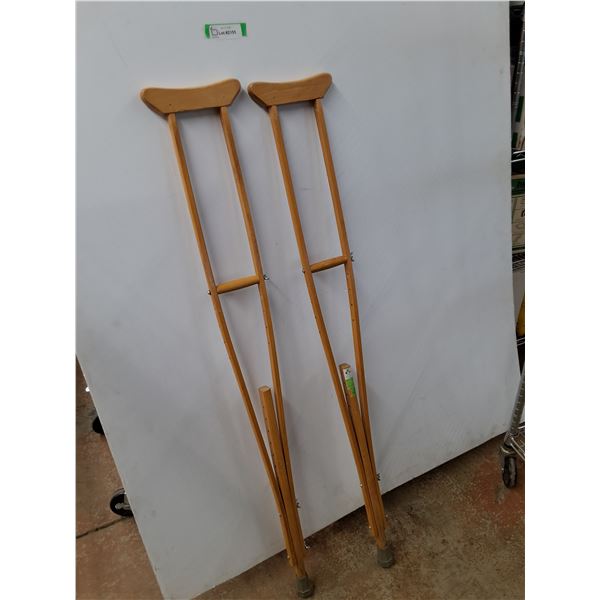 Pair Of Adjustable Adult Wooden Crutches - PICK UP ONLY