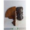Image 1 : Wooden Carved Mask 12"/ Wood Corner Wall Mount Shelf 11" x 11"