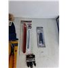 Image 3 : Stainless Steel Tweezer Set, Blue LED Toque, 12" Strap Wrench, Offset Metal Shears, Misc