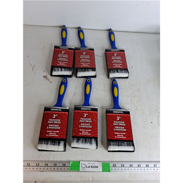 (6) 3" Polyester Paint Brushes