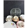 Image 2 : Ceramic Saucers & Tea Cups, Divided Glass Dish, Dining Plates, Creamer