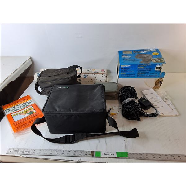 (2) Rolls of Wallpaper, Cassette Case, Security Camera Cable & Power Cord/NO CAMERA, Misc.