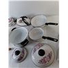 Image 2 : Sunbeam Iron- Powers On, Rose Enamel Pot Set, (2) Meat Grinders, Muffin Tins. Cannot Ship