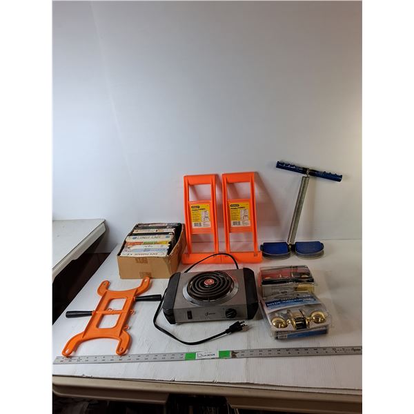 Superior Hot Plate- Powers On, (2) Doorknob Kits, VHS Tapes, Misc. Cannot Ship