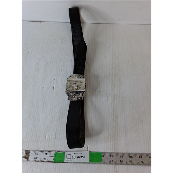 Men's Leather Style Belt & Silver Eagle Belt Buckle