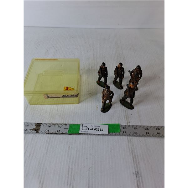 (5) Vintage Metal Soldier Figurines 3.25" Tall & Plastic Container